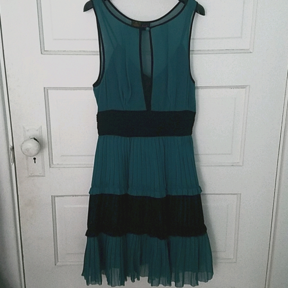 Teal and black silk dress